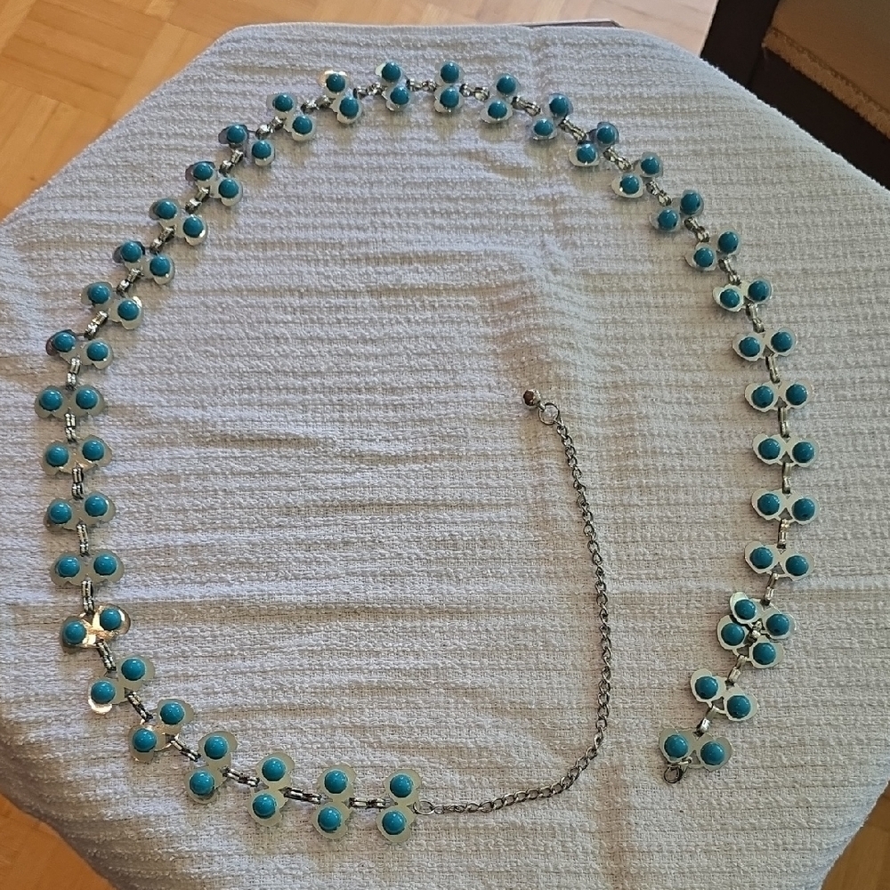 Vintage Silver Hearts with Turquoise Beaded Chain Link Belt